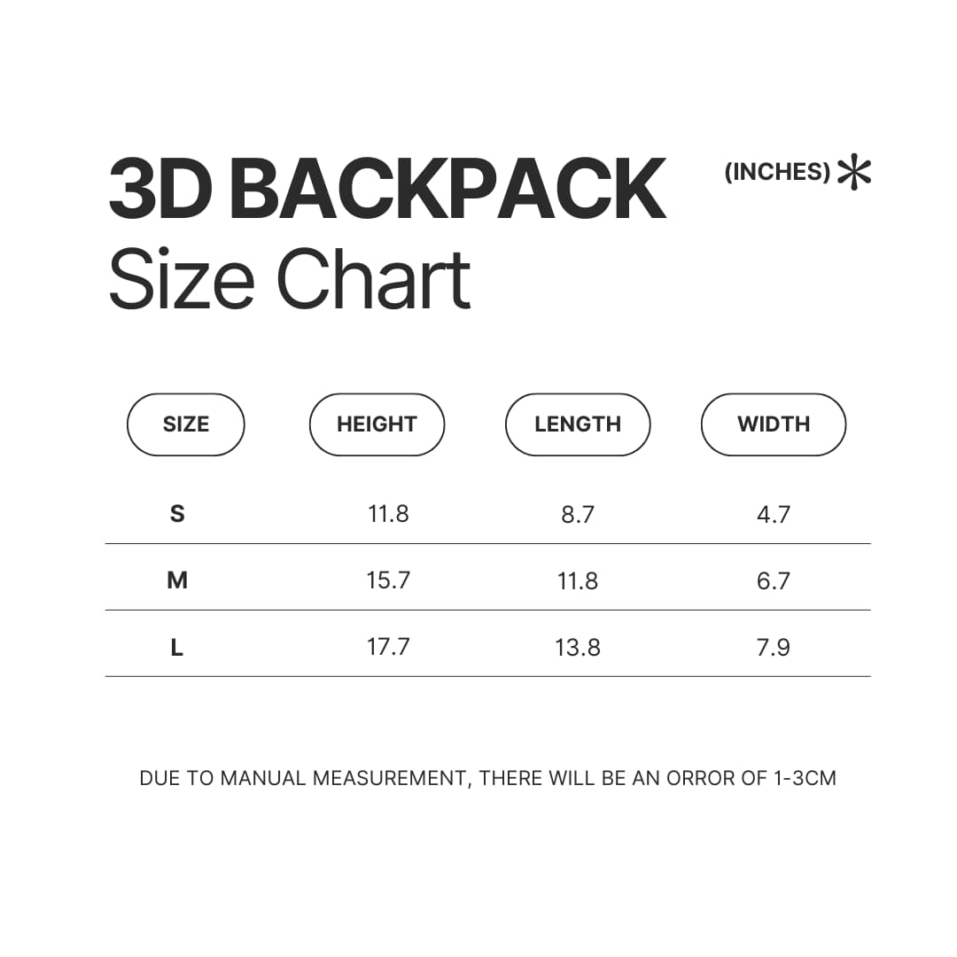 3D Backpack Size Chart - One Punch Man Gifts