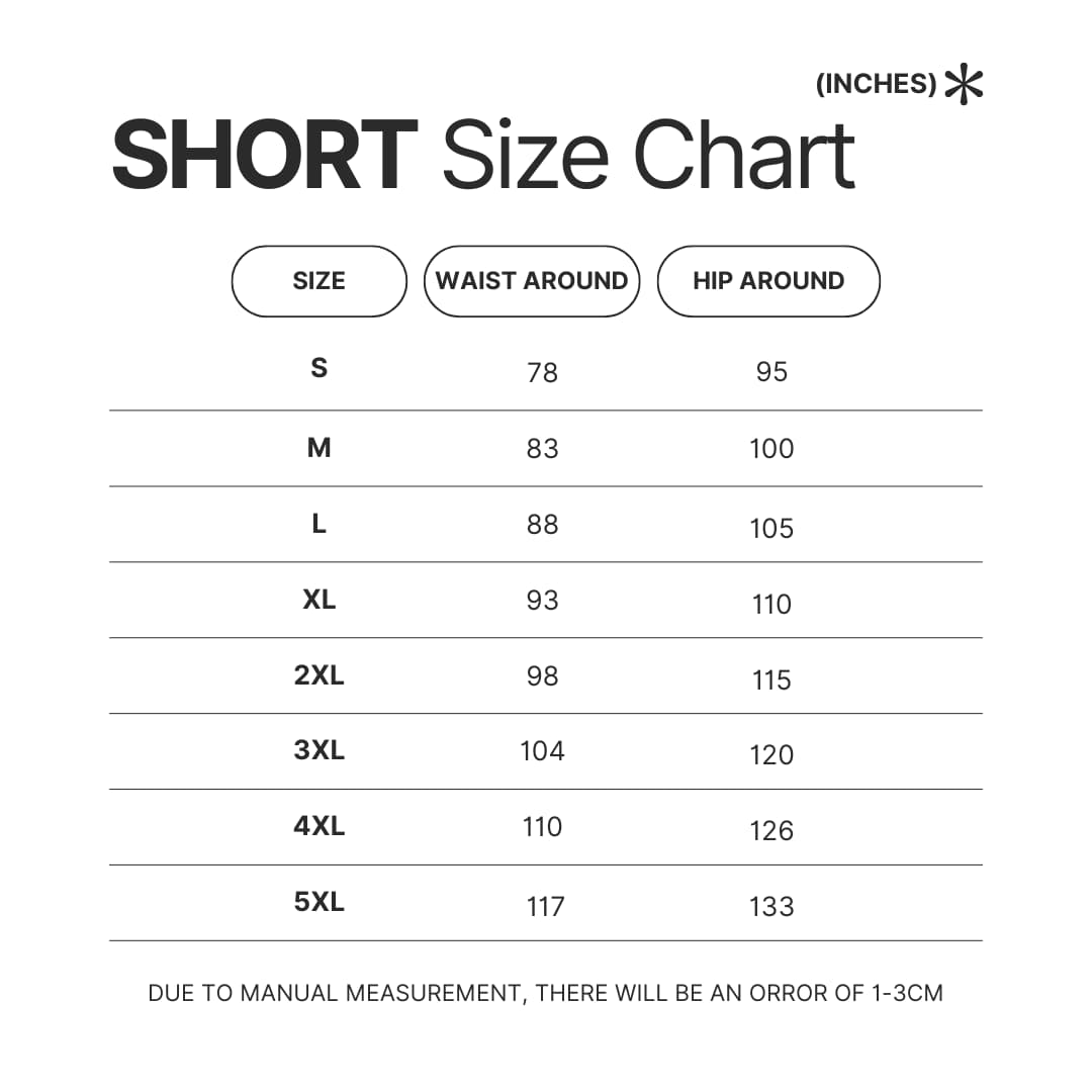Short Size Chart - One Punch Man Gifts