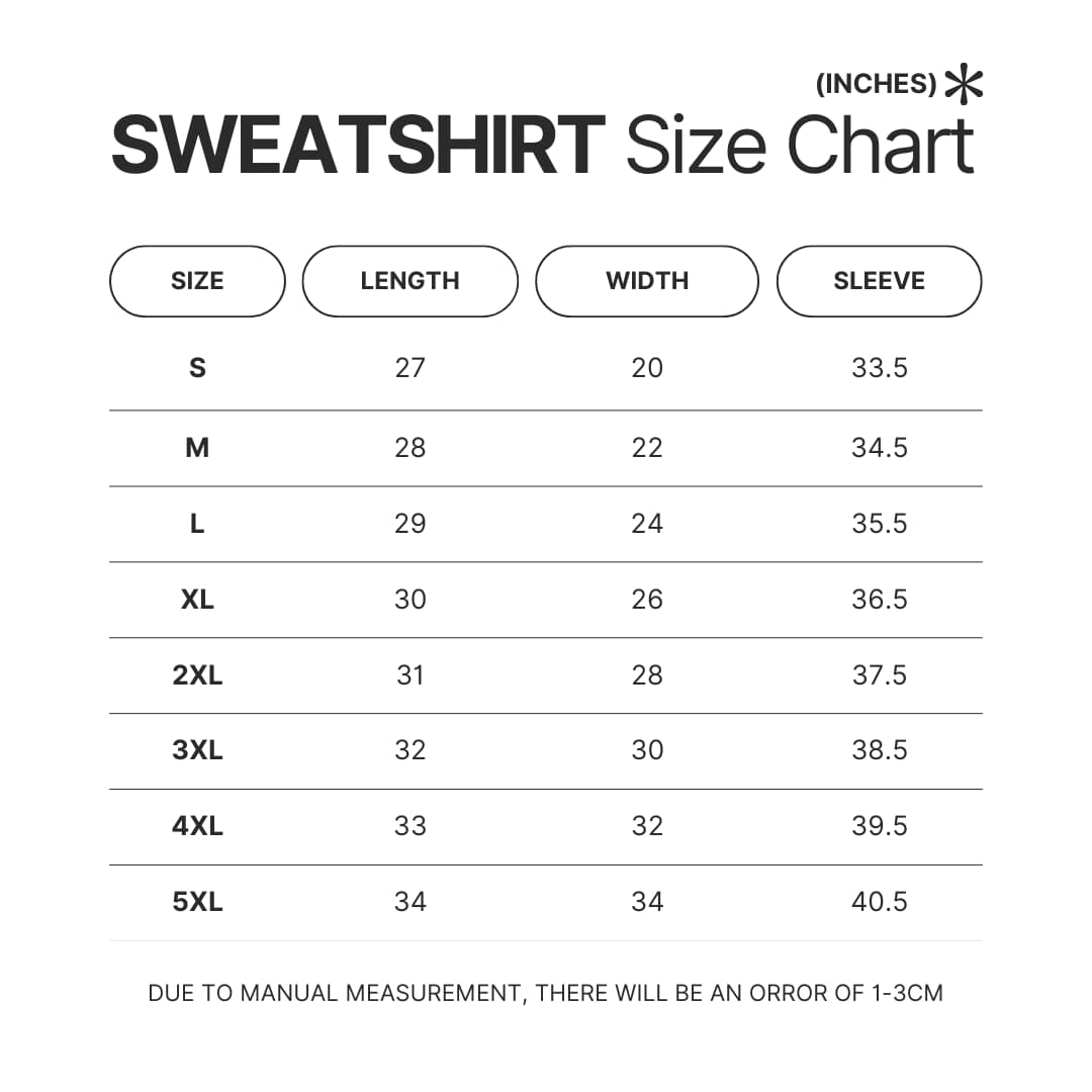 Sweatshirt Size Chart - One Punch Man Gifts