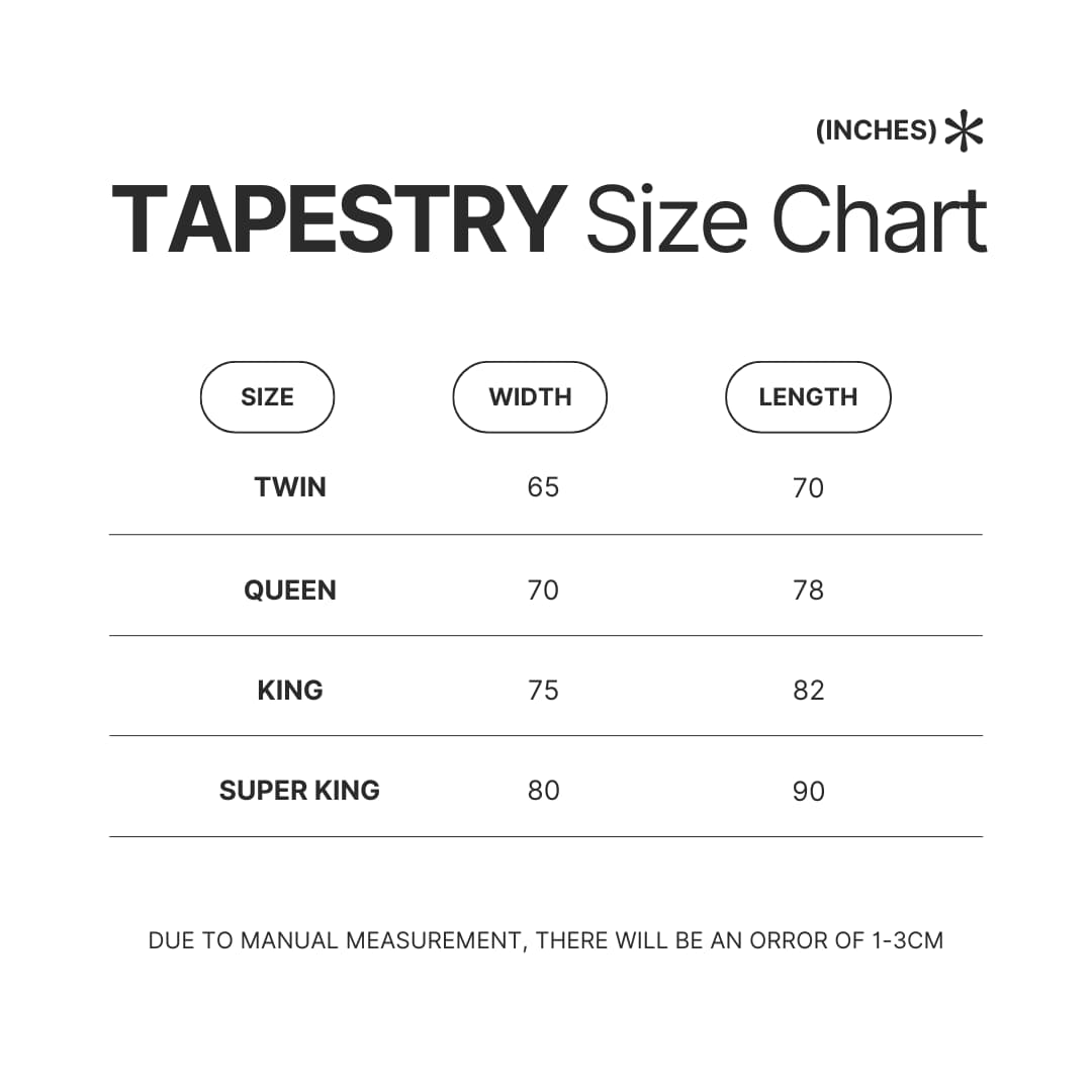Tapestry Size Chart - One Punch Man Gifts