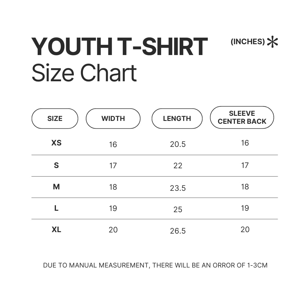 Youth T shirt Size Chart - One Punch Man Gifts